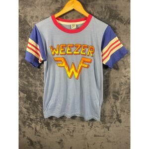 Band x Tee CAMP x Weezer Colab Flame Logo Ringer T-Shirt Men’s Small Blue